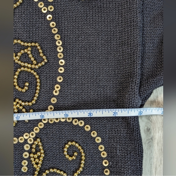 Womens Sweater Dress Black & Gold Beaded Spangles Size Small VTG 80s L'EAU VIVE - Picture 15 of 15